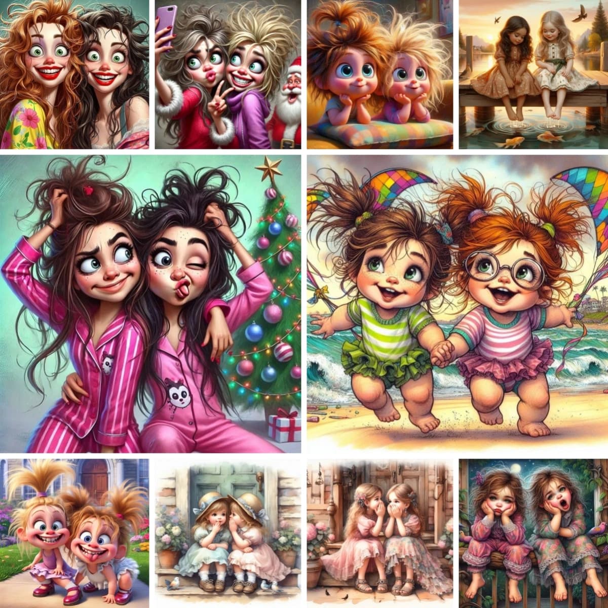 5D DIY Diamond Painting Embroidery Cross Stitch Two Friends Young Girls Full Square/Round Diamond Art Birthday Gift for Sisters