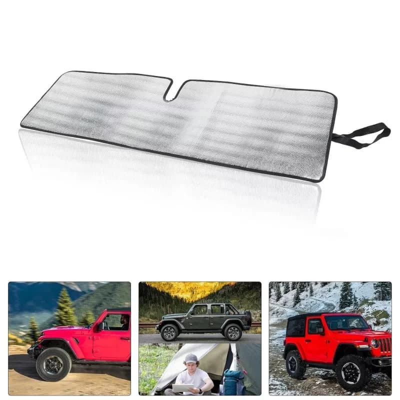 Windshield Sunshade for Jeep Owners, Aluminum Foil Insulation Cover, UV Protection, Inner Side Cooling, Car Accessories