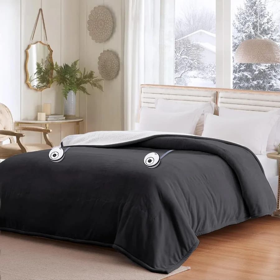 Coperta elettrica Queen 84"*90" Flanella super accogliente a Sherpa Coperta riscaldata reversibile Queen Size con 10 livelli di riscaldamento e 1-12
