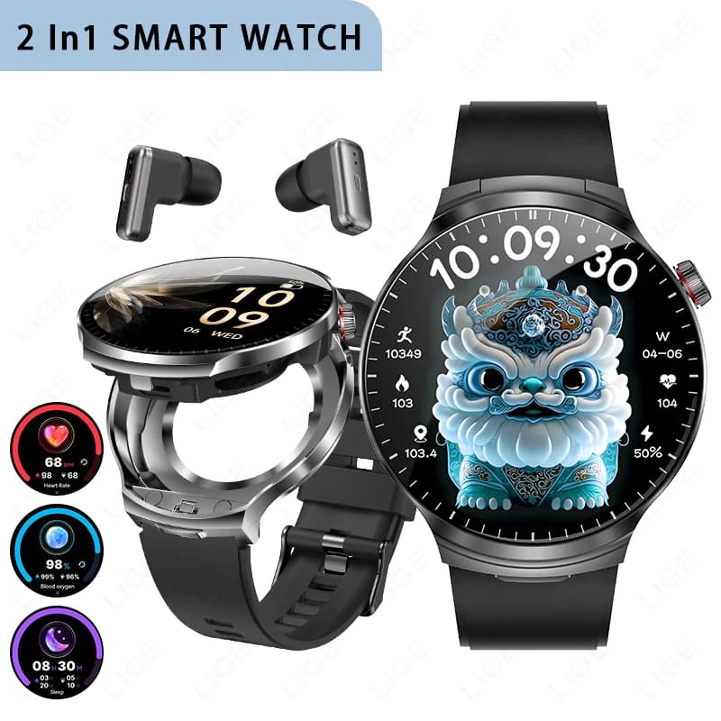 LIGE New 2 IN 1 Supervisory suit for Women Men 1.85 Plus size large HD TWS headset Bluetooth Sports Fitness Smartwatch