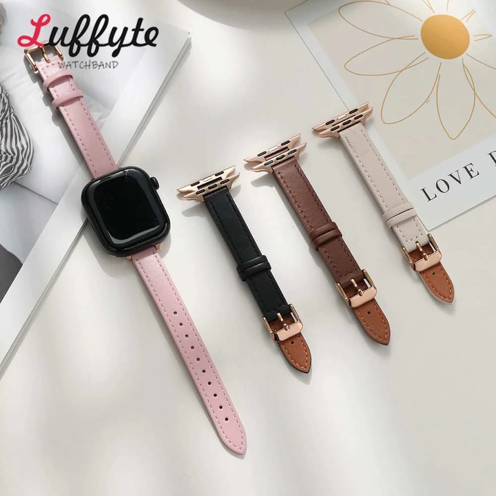 Slim Leather Strap for Apple Watch 1-11 Ultra SE 3 2 Women's Strap for IWatch 49mm 46mm 42mm 40mm 44mm 41mm 38mm