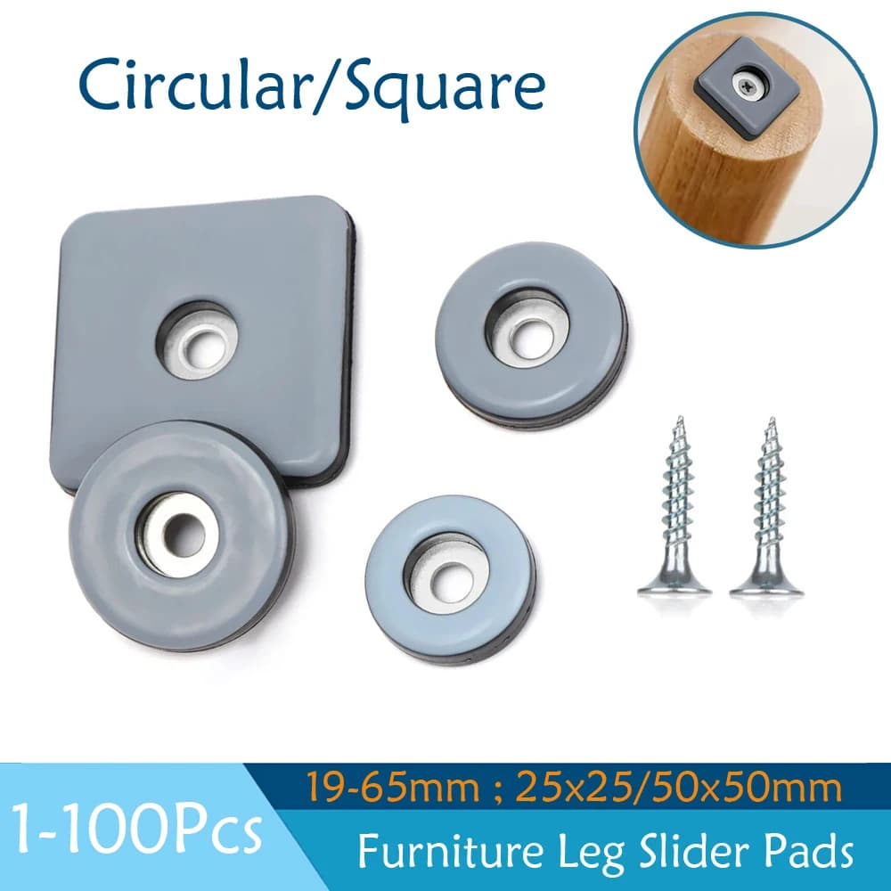 1-100Pcs Furniture Leg Slider Pads Easy Move Heavy Furniture Table Bases Protector Legs Anti-abrasion Floor Mat with Screws