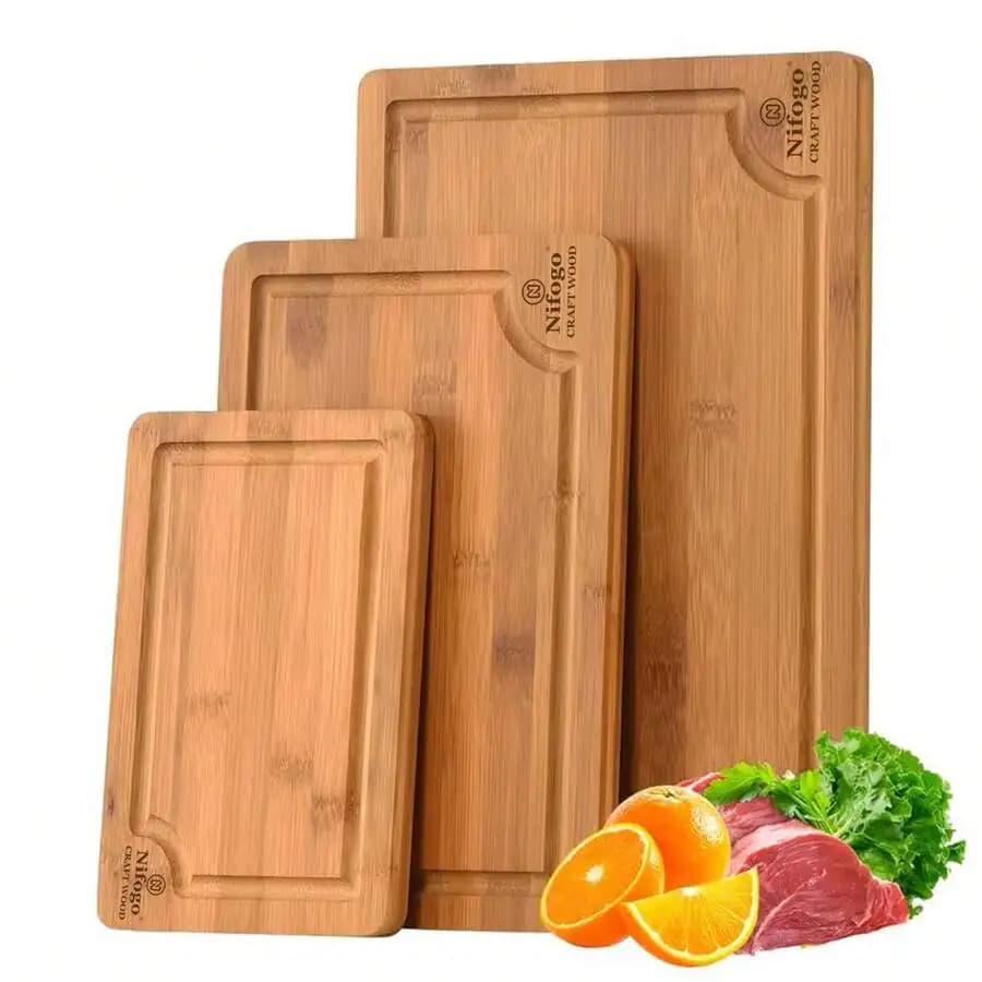 Cutting Board Set Of 3/5 - Kitchen Bamboo Cutting Boards For Bread, Meat And Cheese. Sturdy And Durable, Can Also Be Used As Ser