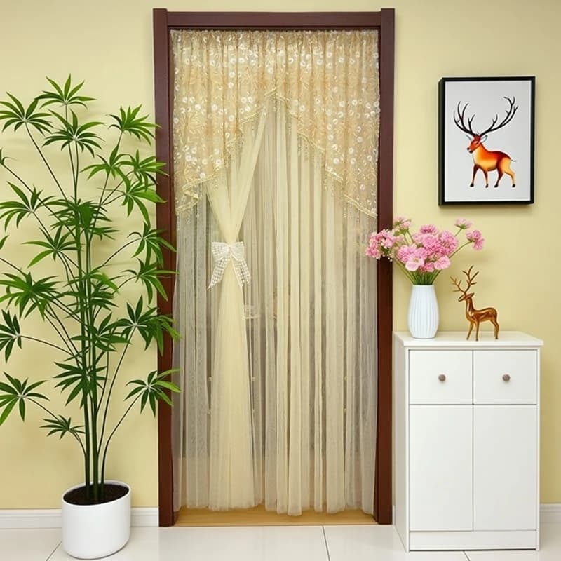 Tenda in Pizzo per Privacy, Divisorio per Stanza, Senza Foratura, Tenda Oscurante per Camera da Letto, Stile Familiare con Polvere Dorata