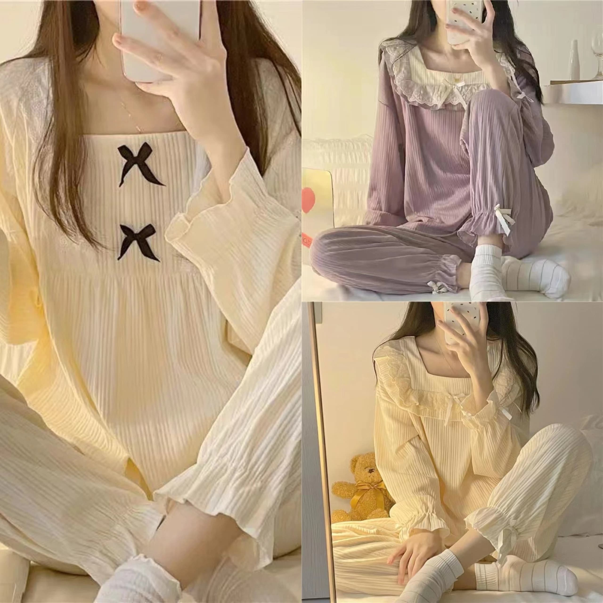 Pigiama femminile 2 set di abbigliamento per la casa per ragazze primavera e autunno pantaloni a maniche lunghe dolce studente stile principessa carino set di abbigliamento per la casa