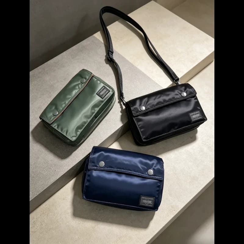 Porter Men Messenger Bag Nylon Crossbody Sling Bag Casual Lightweight Waist Fanny Pack Outdoor Sport Travel Phone Shoulder Purse