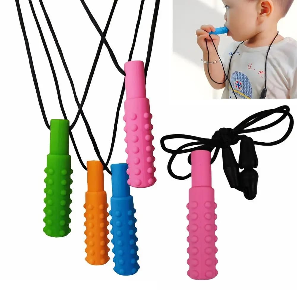 Collana Massaggiagengive in Silicone Resistente per Bambini, Ciondolo Ciuccio, Ciondolo Sensoriale Masticabile per la Cura del Bambino, per Autismo ADHD e Mordicchiamento