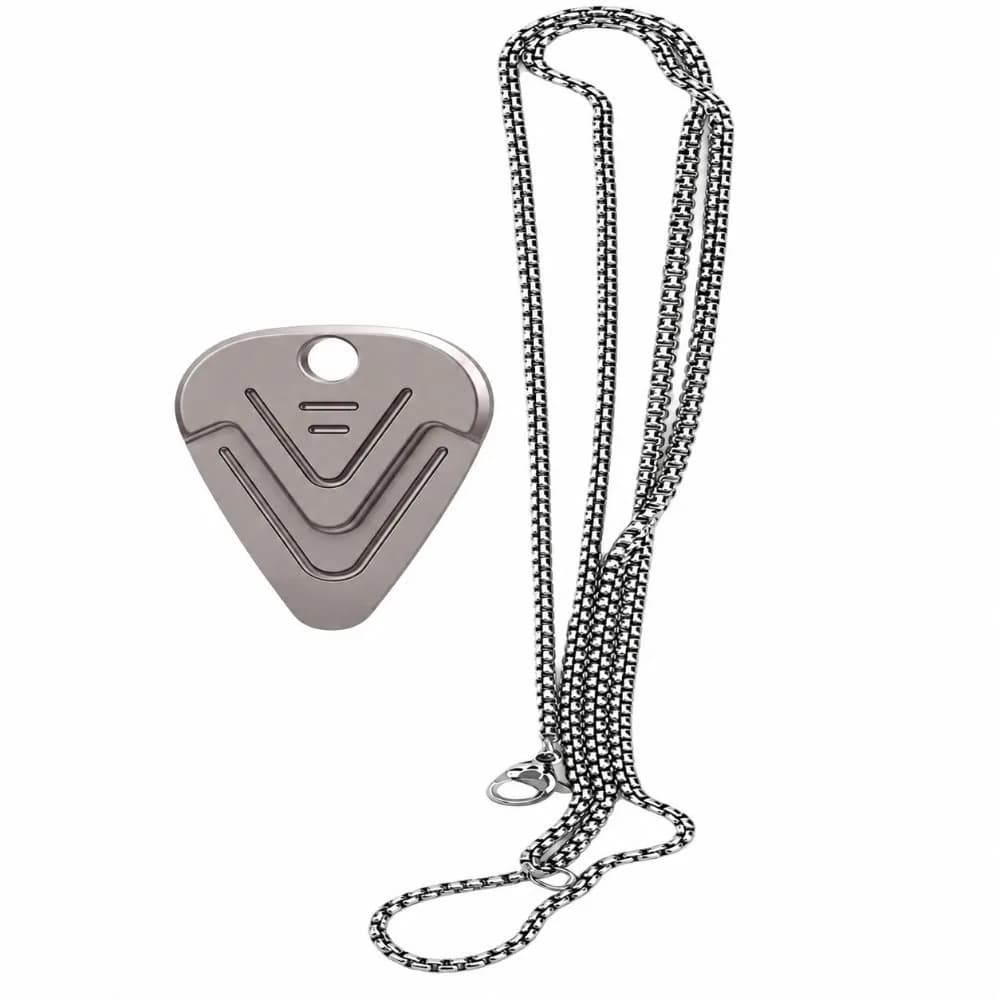 Portable Non-Slip Grip Guitar Pick Necklace With Chain Lightweight Metal Plectrum Titanium Alloy Pendant Bass Players
