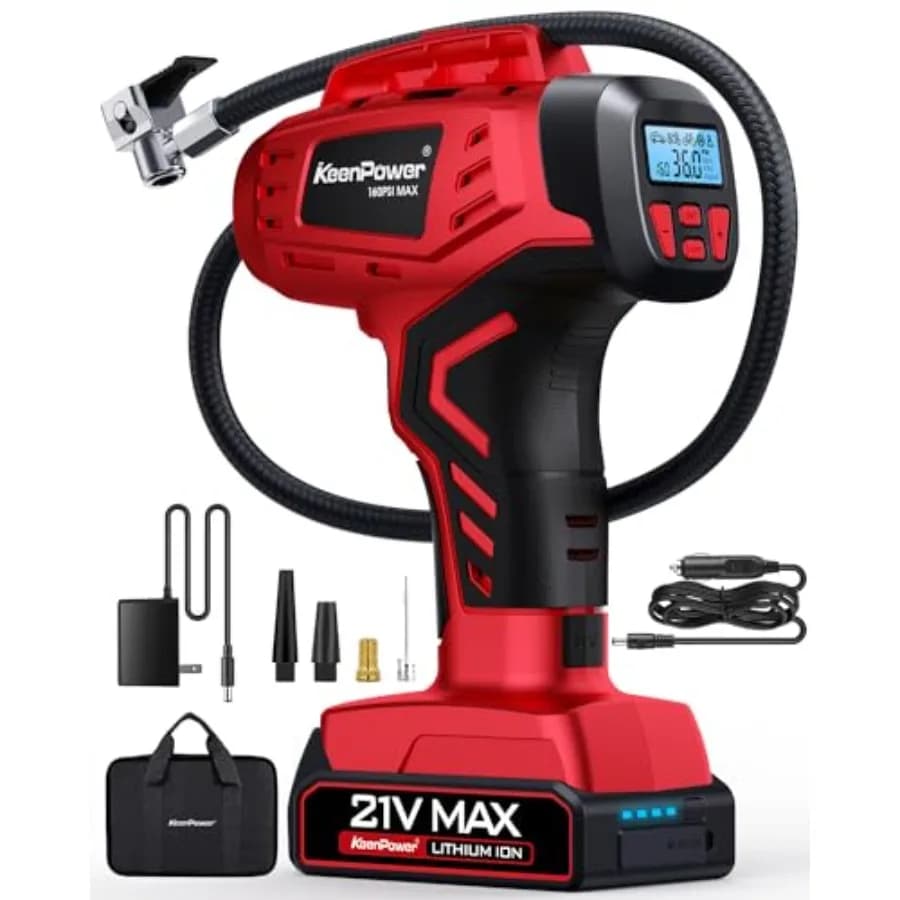 Compressore d'aria digitale portatile senza fili per gonfiaggio pneumatici, automatico 160PSI con schermo manometro, 4+N modalità Smart, doppia alimentazione ricaricabile