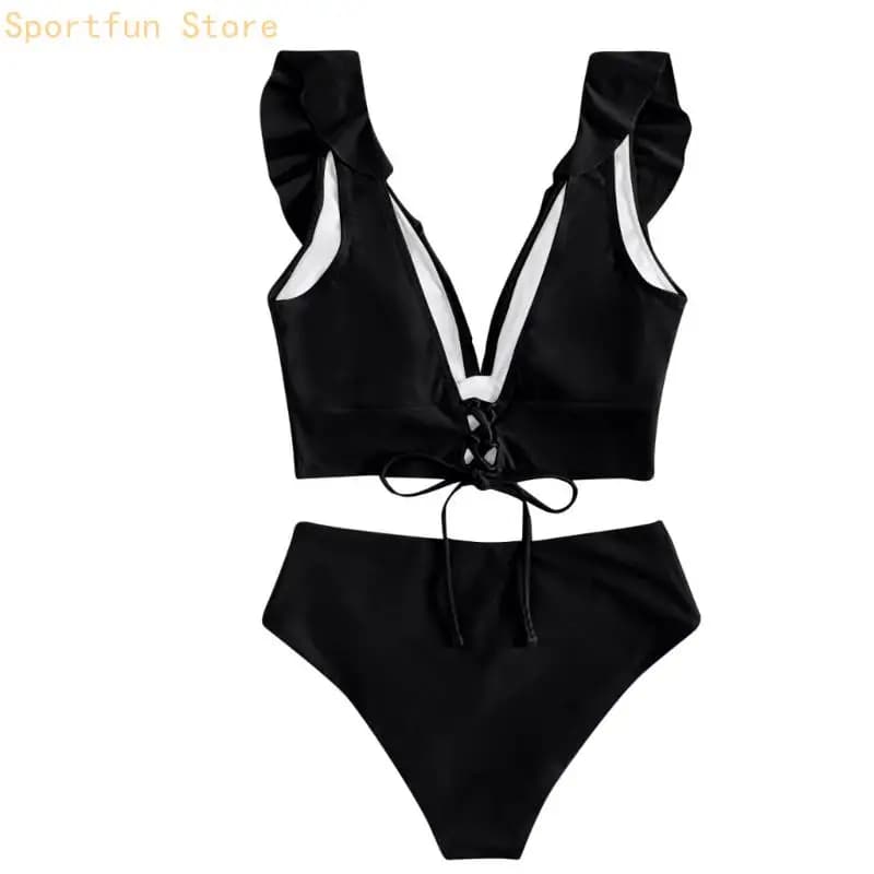 Costume da bagno a da donna con rifinitura della pancia, costume da bagno con maniche a volant, costume da in a