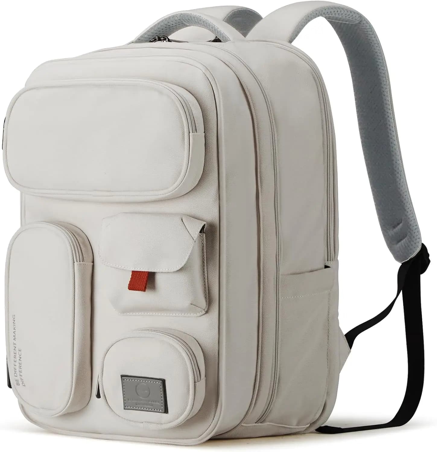 Zaino da viaggio grande espandibile per donna e uomo, porta laptop da 15,6'', 28 litri, resistente all'acqua, bianco chiaro di notte