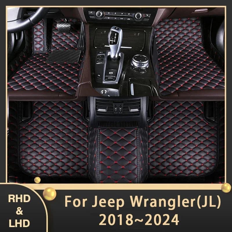 Tappetini auto per Jeep Wrangler JL 2018 ~ 2024 Tappetini auto personalizzati Tappeto in pelle Accessori interni 4 porte 2021 2022 2023 06