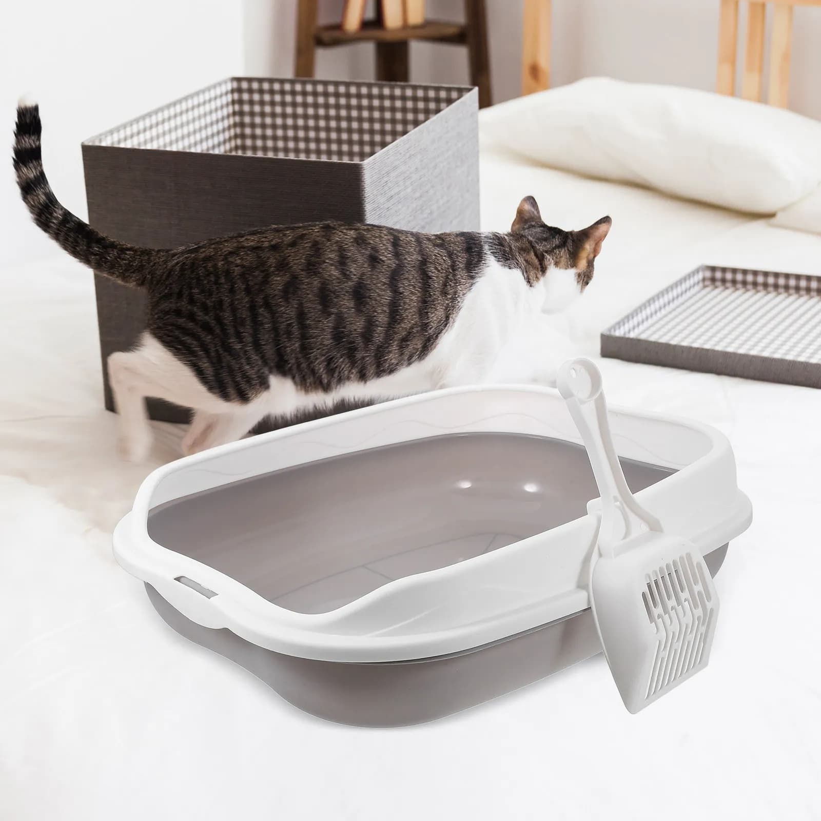 Lettiera per Gatti Semi-Chiusa Antispruzzo, Toilette per Piccoli Animali, Contenitore Sabbiera, Accessori per Lettiera per Animali Domestici