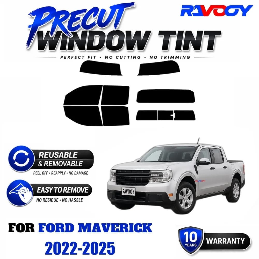 RAVOOY Precut Window Tint, Reusable Removable EPU Film, Custom Fit for Ford Maverick 2022-2025, UV Heat Protection