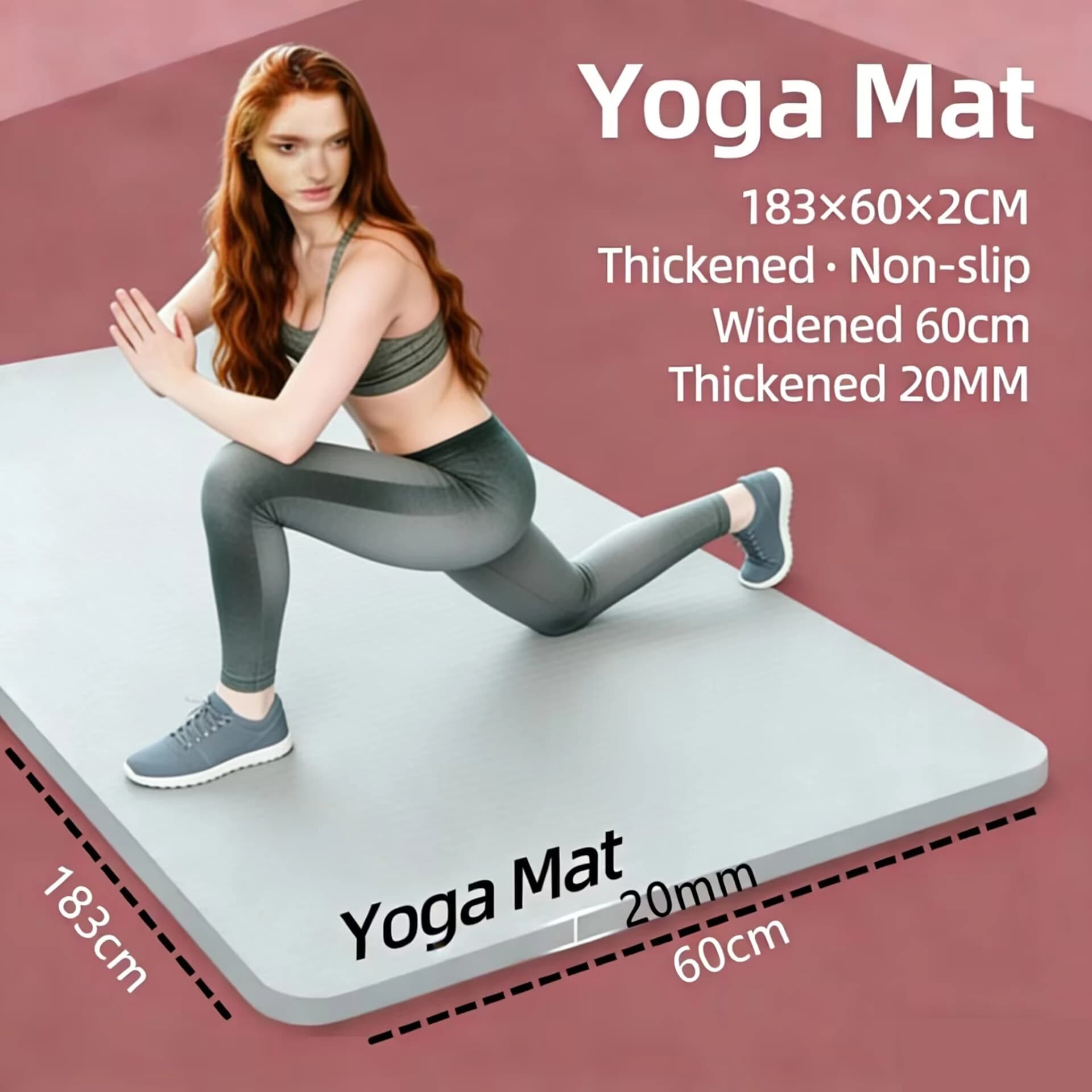 Yoga Mat 183x60x2cm Eco for Interior, Thickness 20mm, for Yoga, Pilates, Trainings, Open Exercises, Travel, Fitness