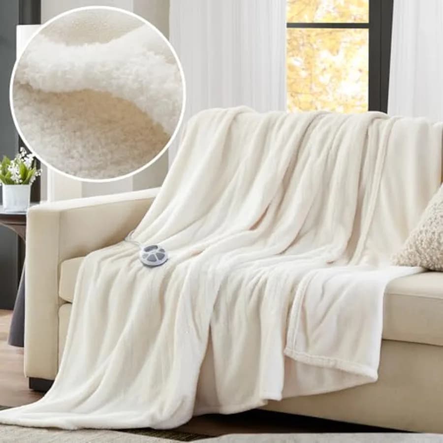 Coperta Elettrica Riscaldante Misura Twin, Morbida e Calda, per Ufficio e Divano, con Timer di Spegnimento Automatico 1-12 Ore, 10 Livelli di Temperatura