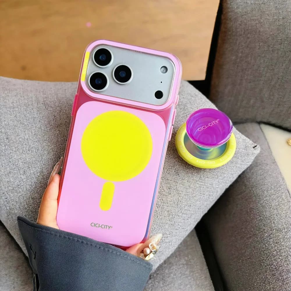 Luxury Macaron Laser Magnetic Holder Phone Case For iPhone 17 16 15 Pro Max 13 14 For Magsafe Wireless Charging Protection Cover