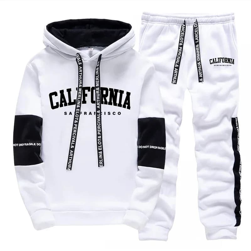 Fashionable Men's Sports Suit with Print, Casual Sweatshirt for Open Activity, Jogging Sports Clothing, Hoodie and Pants
