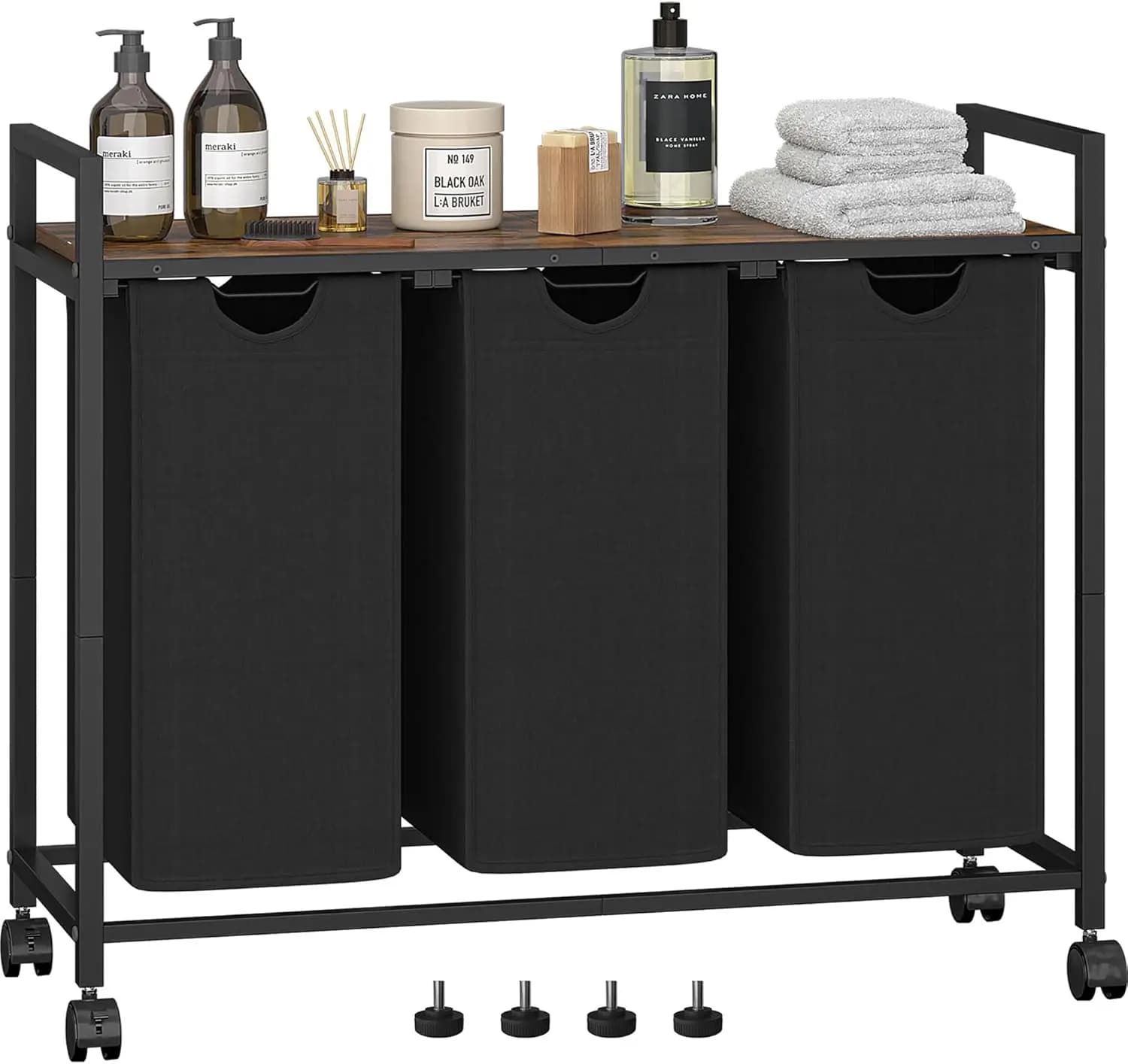 Organizer for 3 compartments with shelf, removable bags and coffee table, Rustic Brown for Bathroom and Bedroom