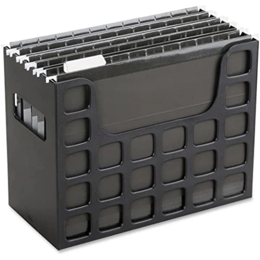 Portadocumenti da scrivania portatile per casa e ufficio, scatola organizer in plastica, maniglie laterali, cartelle, linguette e inserti, Let