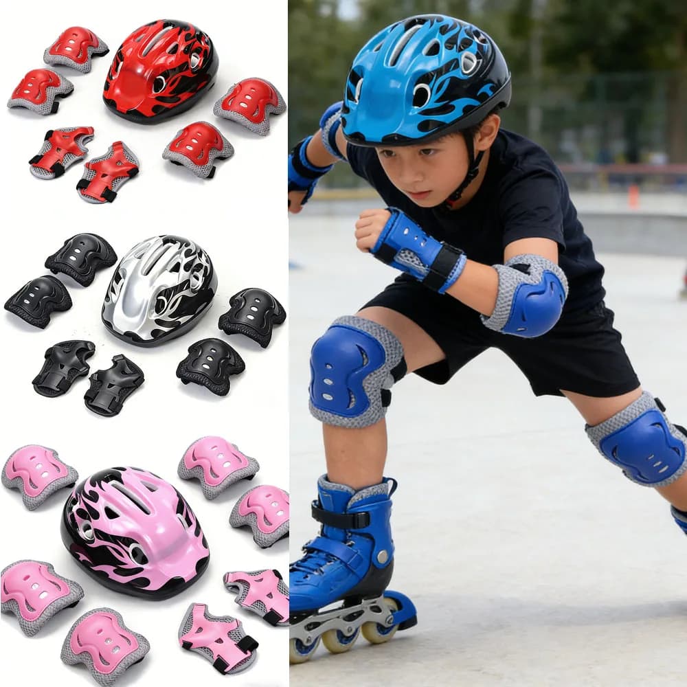 7 pezzi casco con ginocchiere gomitiere protezioni per i polsi set di equipaggiamento protettivo per bambini per bicicletta ciclismo skateboard scooter pattinaggio