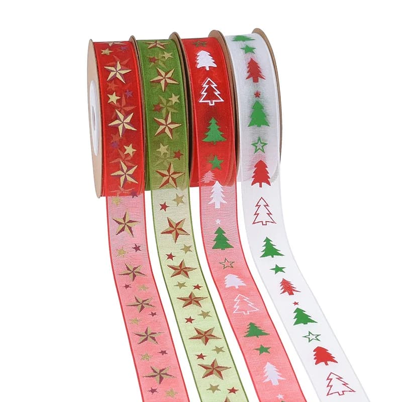 MintHome Nuovo nastro per albero di Natale stampato da 1,5 cm, 10 metri di nastro per imballaggio di confezioni regalo di Natale fai-da-te realizzato a mano