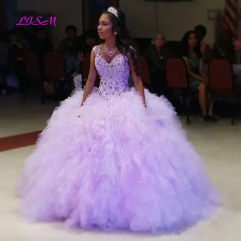 Abito da ballo lilla Abiti Quinceanera 2025 Gonna gonfia Tulle Abito dolce 16 Abito lungo da ballo in tulle Vestido 15 anos