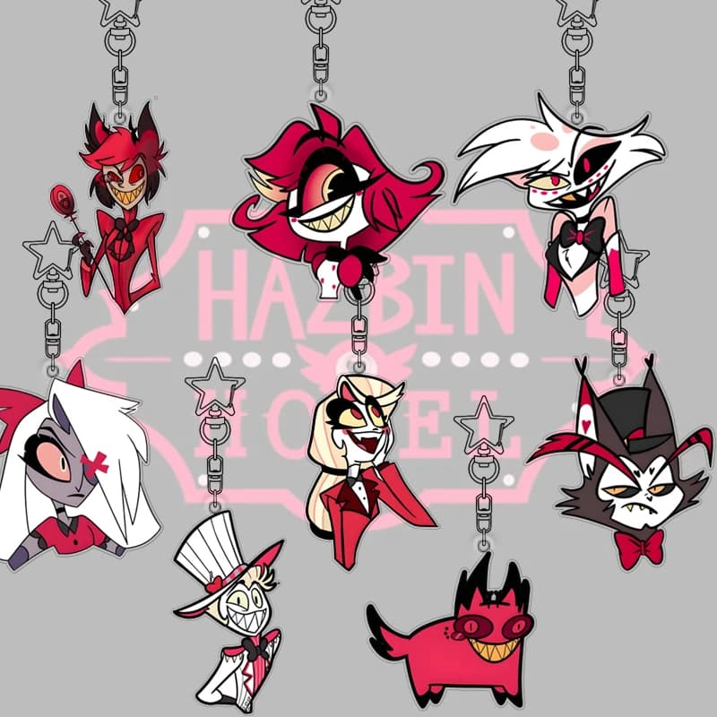 Hazbin Hotel Stars Keychain Kawaii Alastor Angel Dust Vaggie Charlie Bag Decoration Diy Material Student Acrylic Pendant Gifts