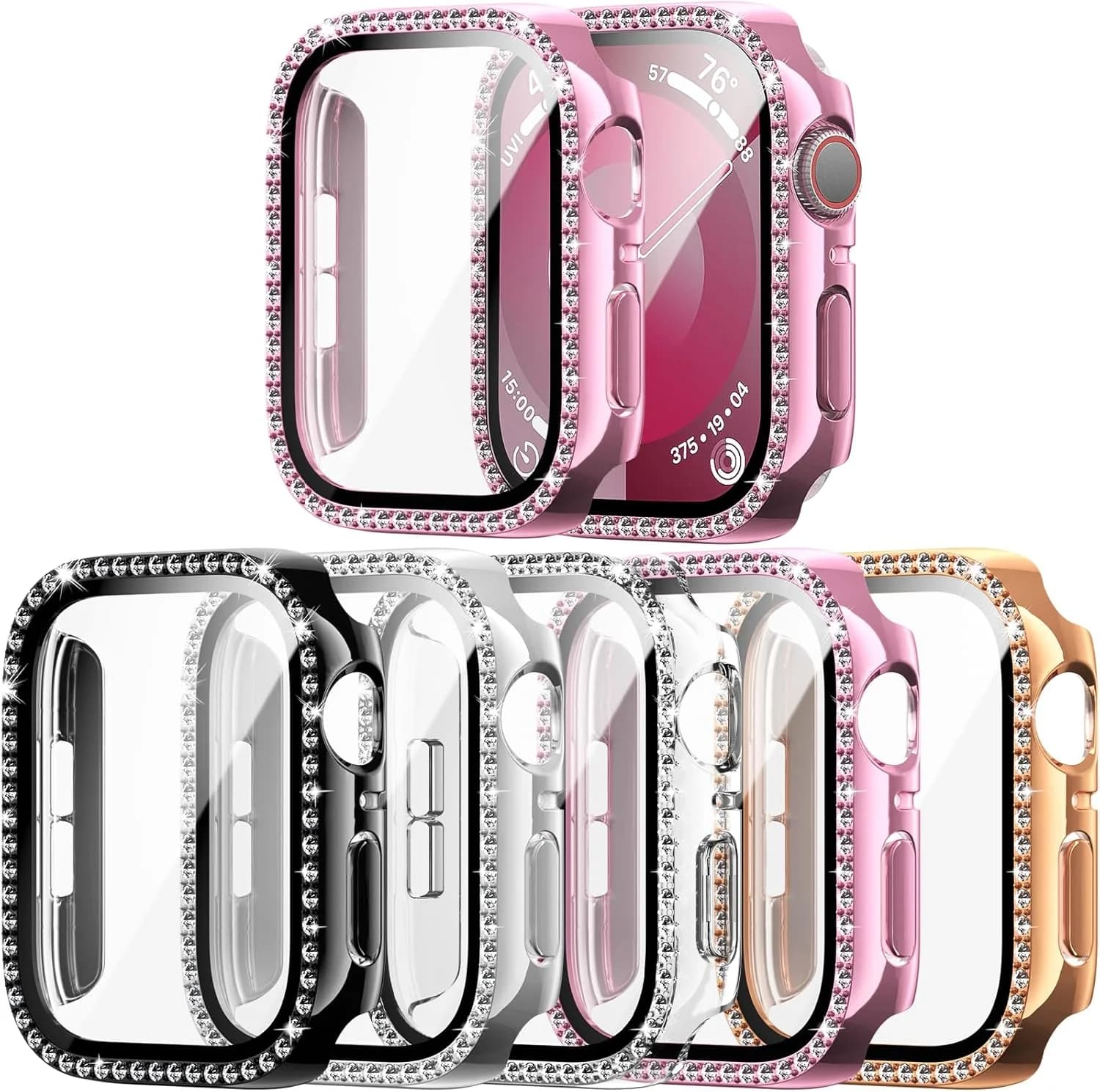 Glass+Diamond Case For Apple watch series 10 9 8 7 6 5 4 se 46mm 42mm 44mm-40-41-45mm Bling Bumper Screen Protector Accessories