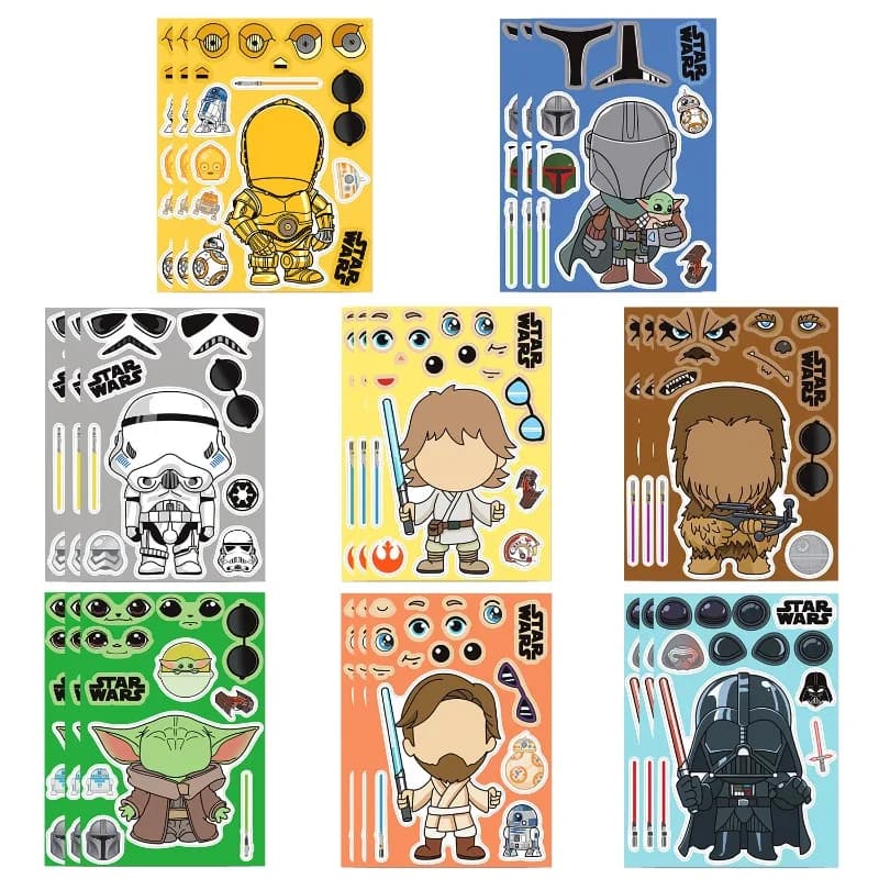 Set of 8 Wall decal Collage Star Wars - Waterproof Fai-da-Te decor for Laptop, Telephones, Toiletries, Desks, Cups