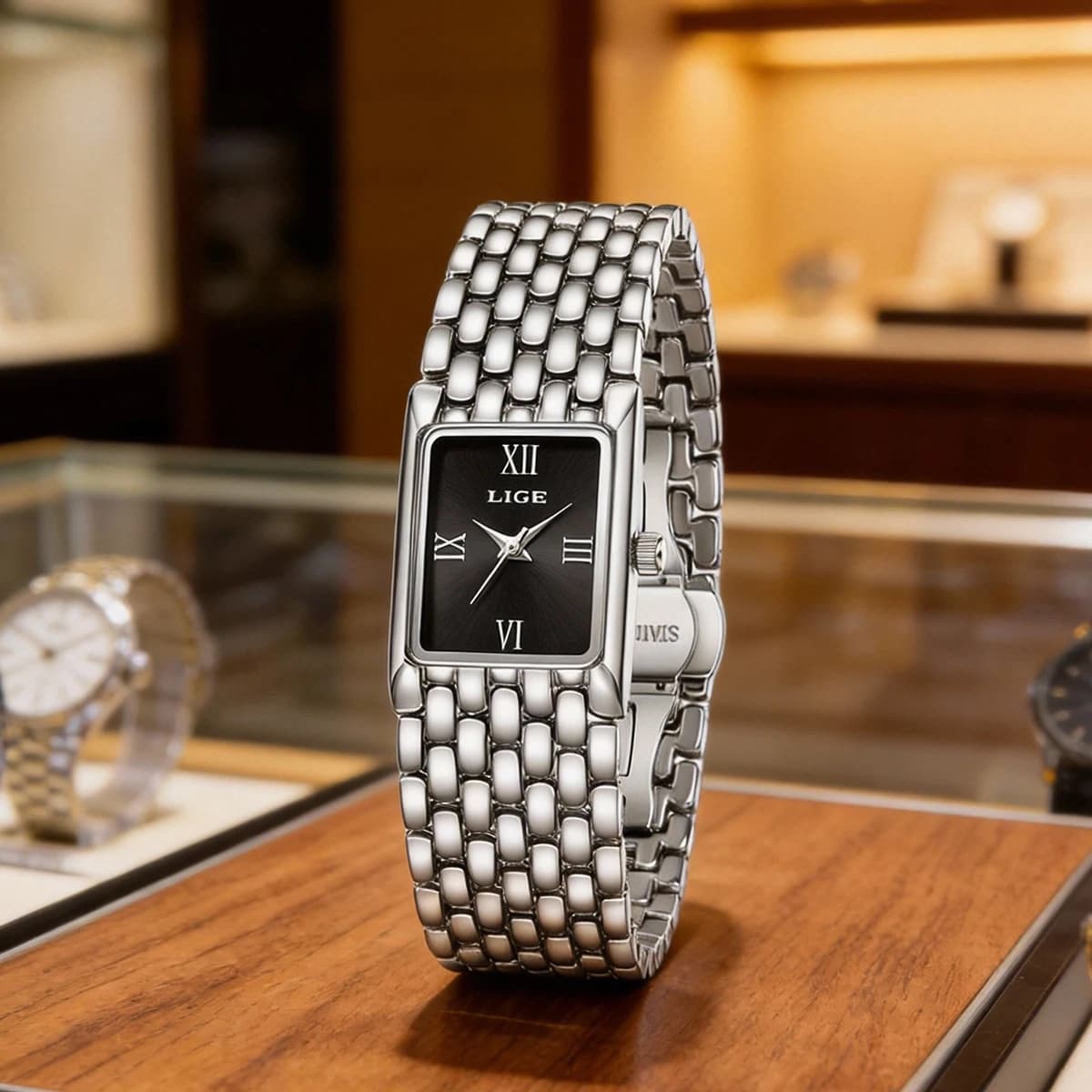 LIGE Luxury Women Watches Fashion Rectangle Ladies Steel Band Quartz Watch Reloj Mujer Relogio Feminino Girls Clock Reloj