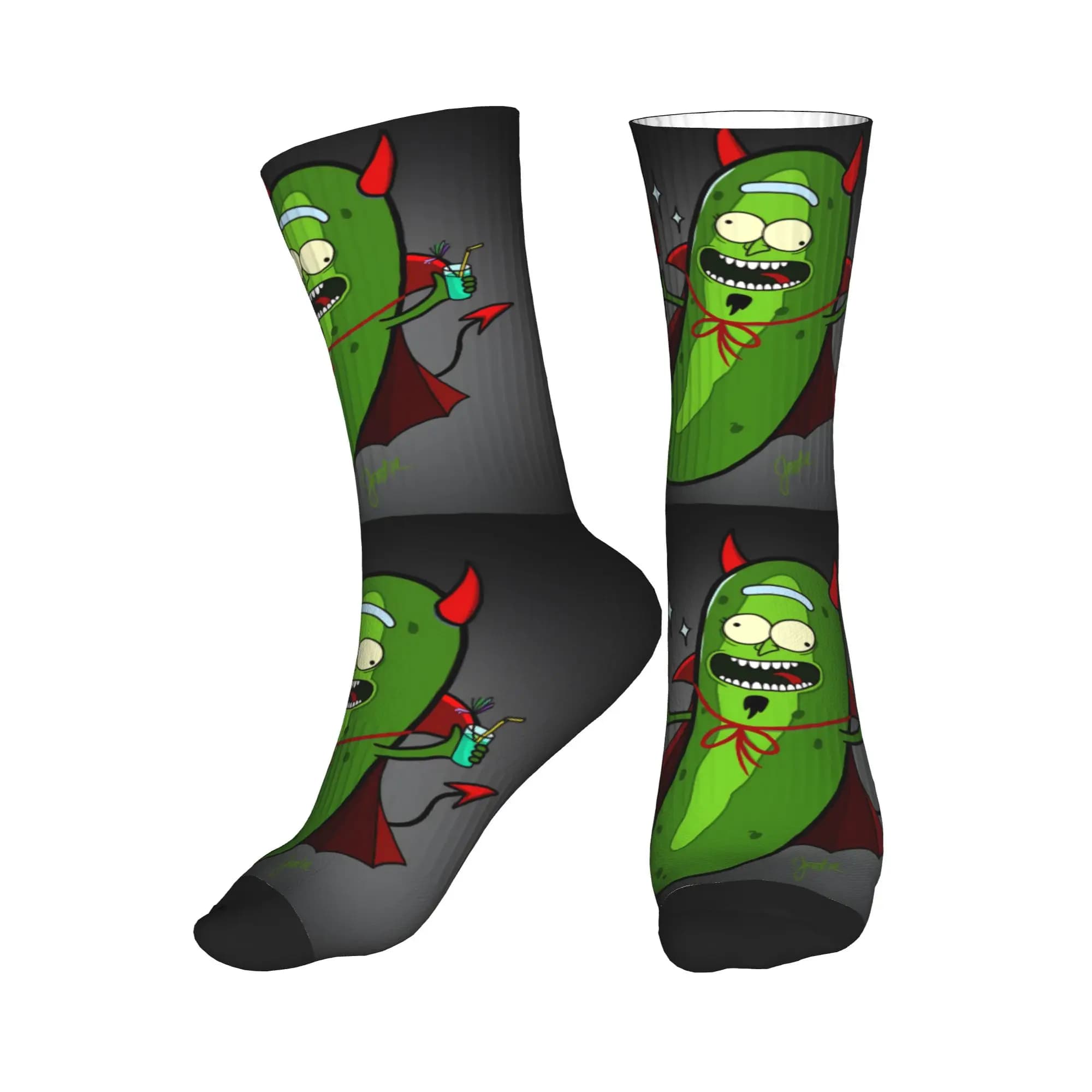 Calzini alla Moda con Stampa di Peperoncino Verde Cartoon e Corna del Diavolo, Calze Antiscivolo Autunnali, Calzini Morbidi da Skateboard per Uomo