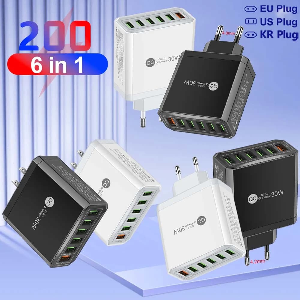 200-6 Port USB C Charger Super Fast Charging PD3.0 USB C Type C Mobile Phone Charger For iPhone 16 SE4 Samsung Xiaomi ipad