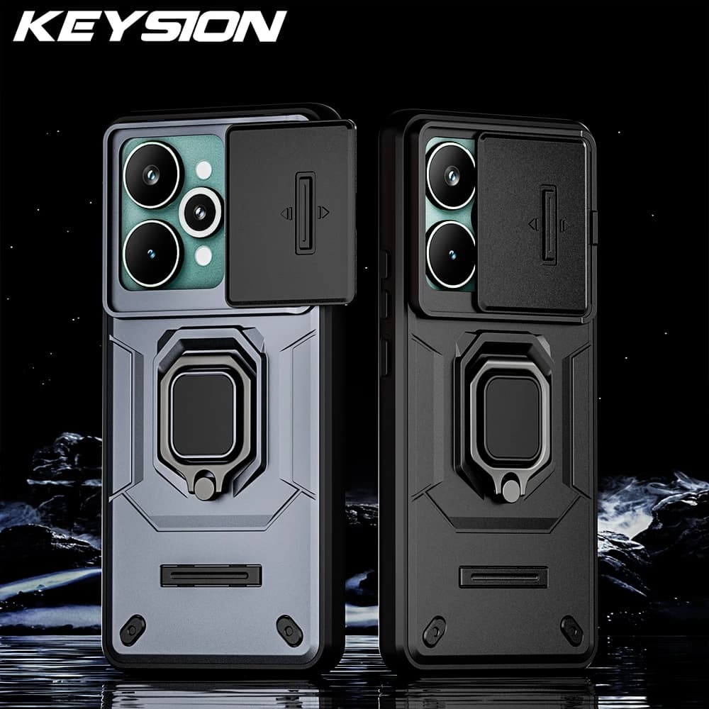 KEYSION Shockproof Case for Realme 15 Pro 5G Slide Camera Protection Metal Ring Stand Phone Back Cover for OPPO Realme 15 5G