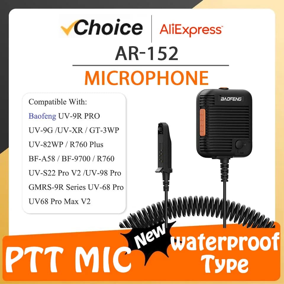 Microfono Altoparlante Tattico Baofeng AR152 Impermeabile Compatibile con Walkie Talkie UV-9R Pro UV-9R Plus GMRS-9R UV-S22