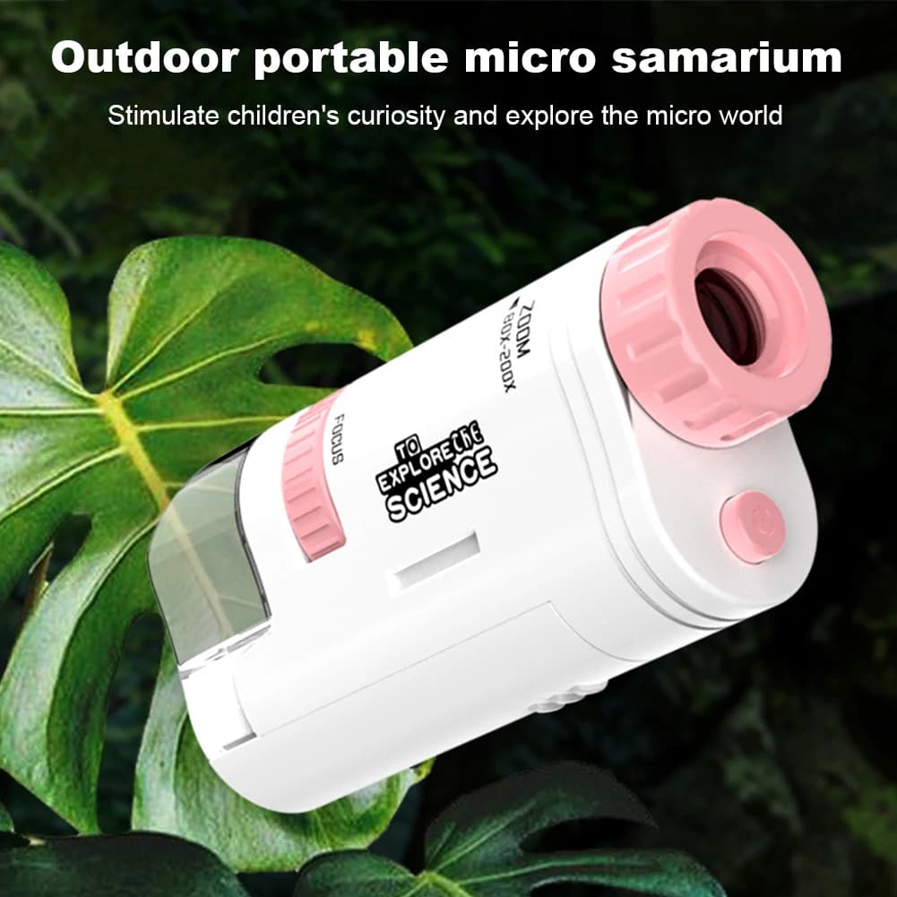 Microscopio Tascabile Portatile 80-200X, Mini Microscopio Elettrico con 12 Lame di Prove, Microscopio Biologico Portatile per Bambini