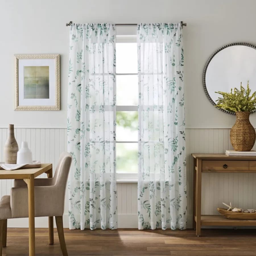 Maddison Curtain Panel Pair Green Pole Top Sheer Indoor Adult 2 Piece Set 50" x 95"