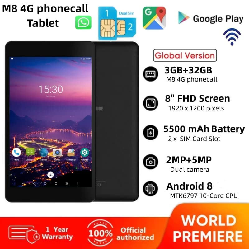 Vendite calde 8 pollici 4G Telefonata Android 8.0 Tablet Dual SIM Card 3 GB RAM 32 GB ROM 10-Core MTK6797 1920x1200 Pixel GPS