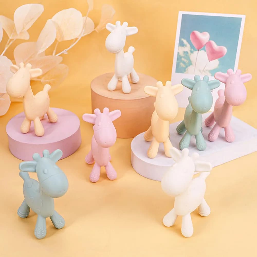 2 pezzi massaggiagengive in silicone forma animale carino forma di giraffa giocattolo da masticare per bambini regali educativi sensoriali per bambini