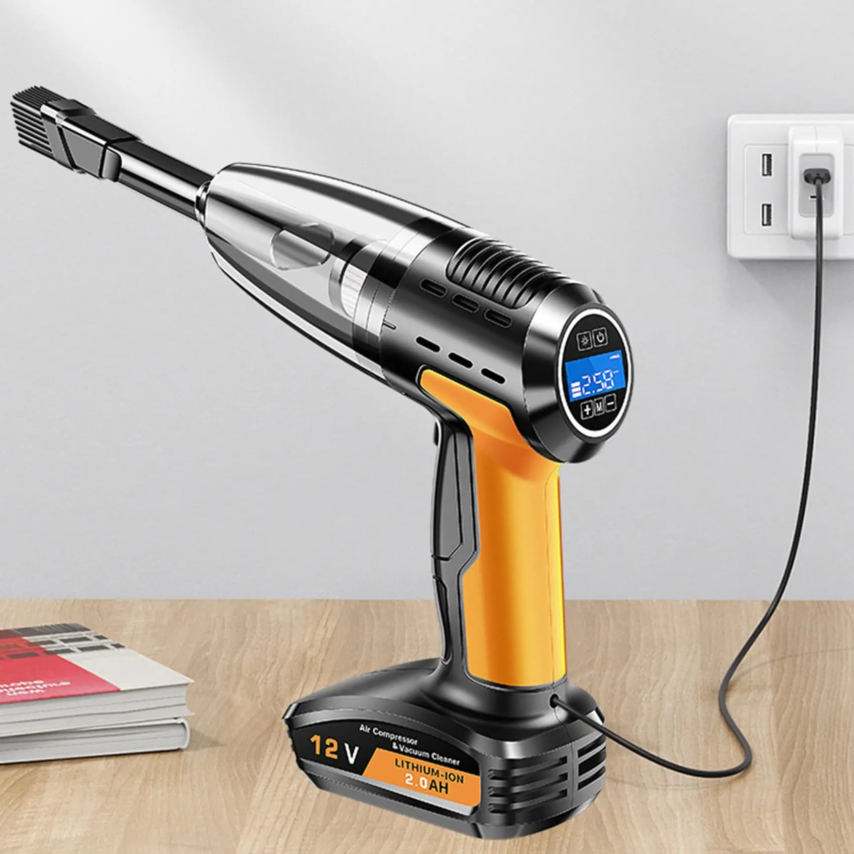 A13Z-Auto Aspirapolvere Cordless Gonfiatore per pneumatici Manometro Pompa per compressore d'aria ricaricabile per vuoto