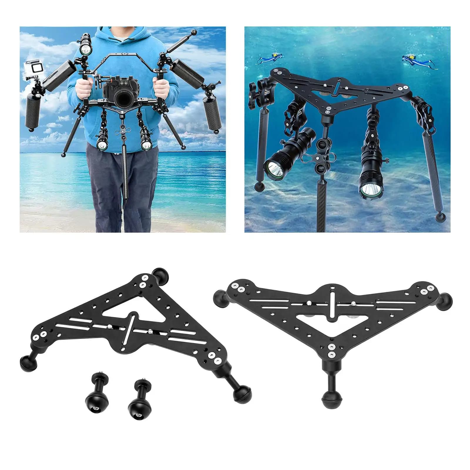 Diving Tripod Support Waterproof Triangular Gimbal Tray Rig Mount Gimbal Tray Bracket Mount for Underwater Light Stand