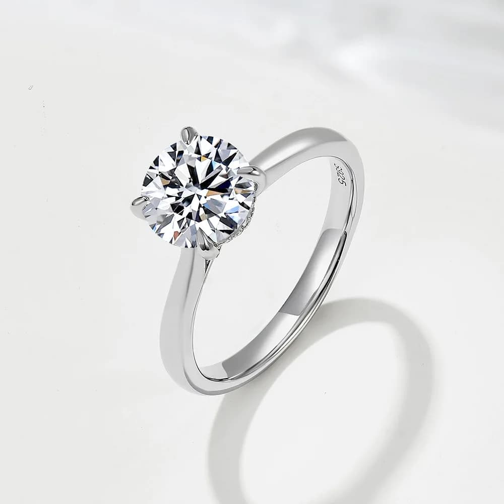 Dave&di S925 Silver Light Luxury D Color 2-carat Round Moissanite Ring For Women's European And American Simple And Versatile We