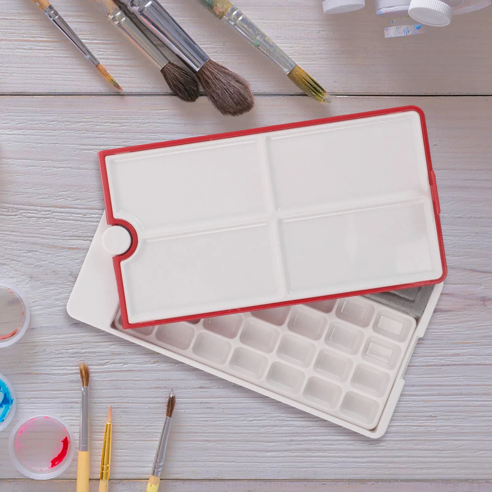 Portable 28 Well Watercolor Palette Empty Paint Case Tray Rotate for Oil Watercolor Acrylic Painting Travel Paint Palette Tray