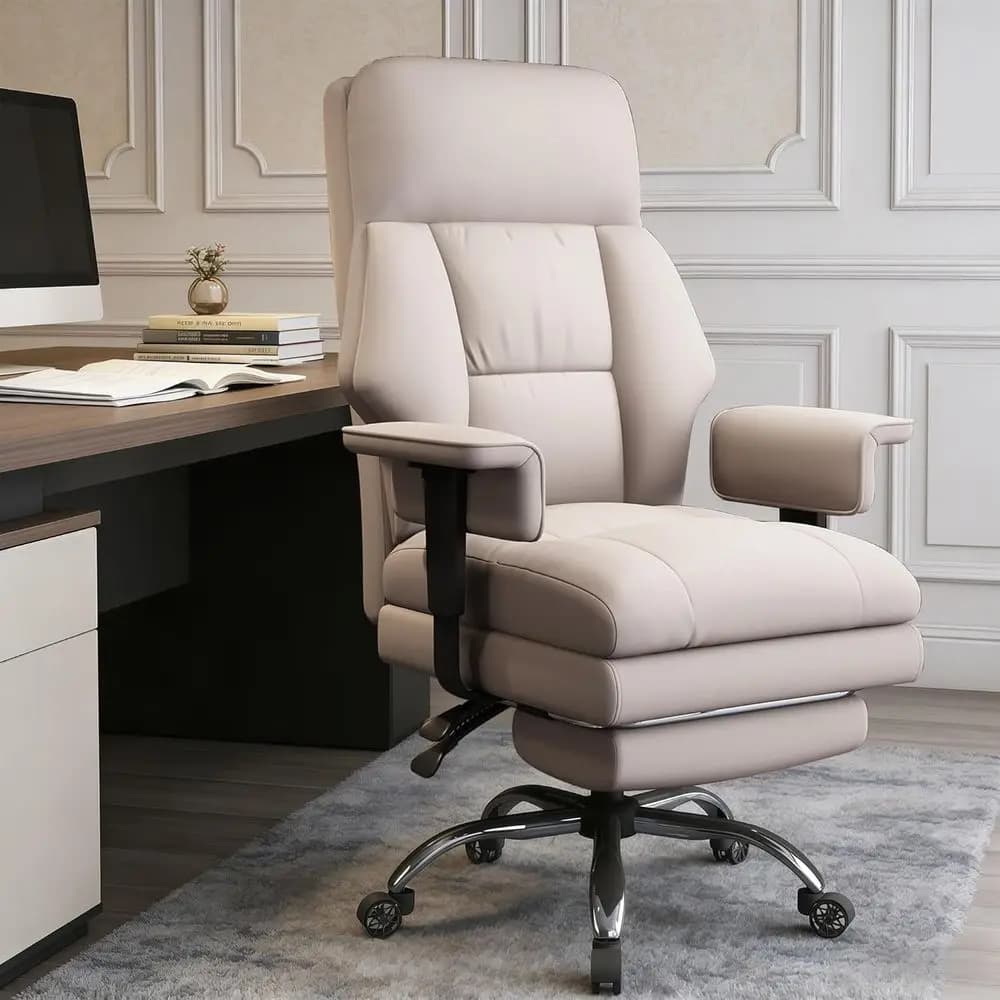 Ergonomic PU Leather High-Back Desk Chair with Wheels and Footrest for Home Office or Gaming