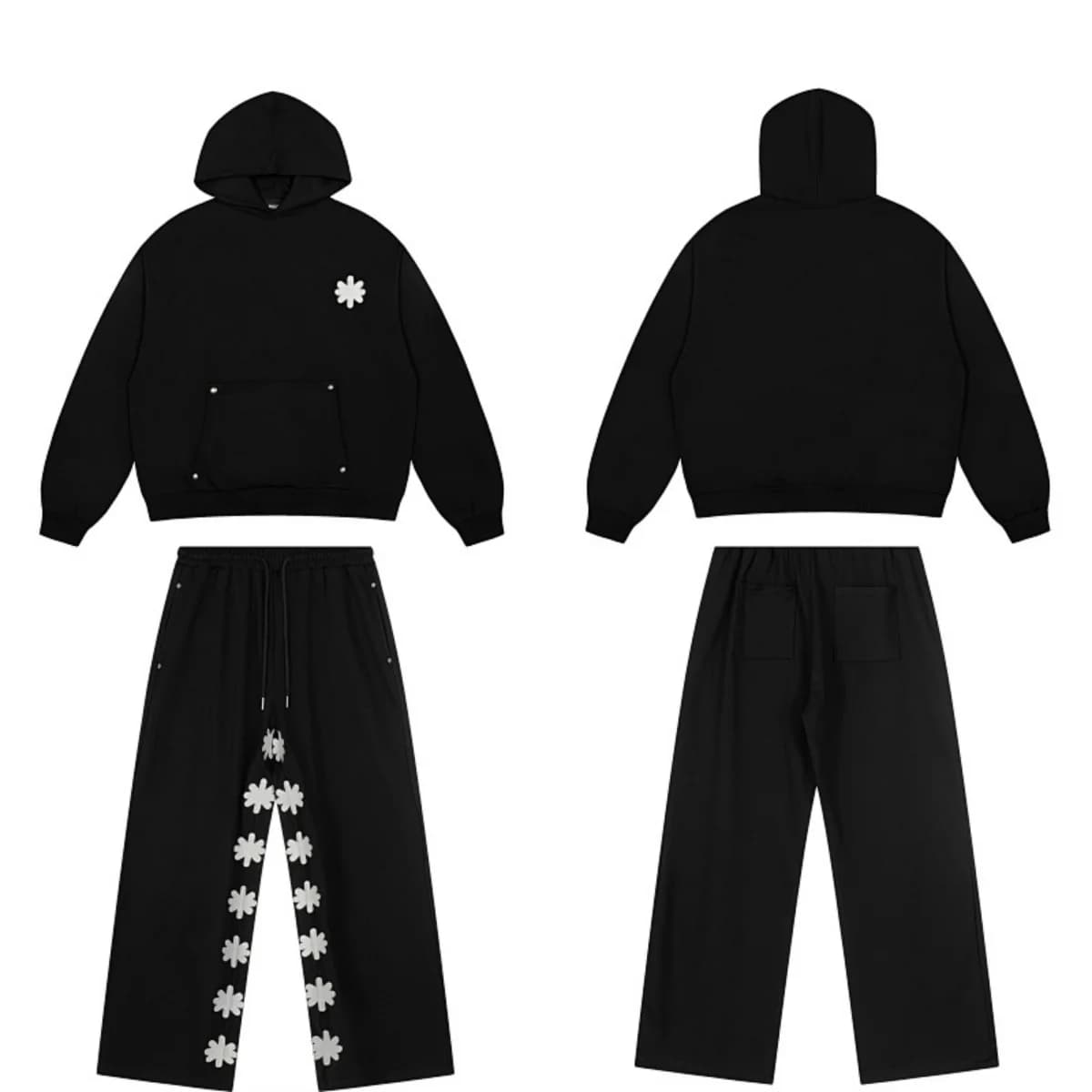LOSTSHDWS JEANS Sun Flower Heavy Industry Basic Set di felpe con cappuccio da strada americane ricamate solide