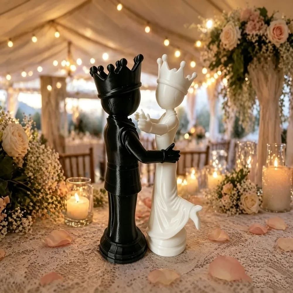 2pcs Lovers Statue 3D Printed Chess Couple Statues Creative Sculpture Desktop Ornaments Decoration Persons Figurine Office