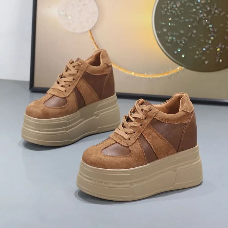 2026 New 12cm Women Luxury Microfiber Genuine Leather Platform Wedge Pumps Comfy Ankle Booties Spring Autumn Ankle Boots Shoes