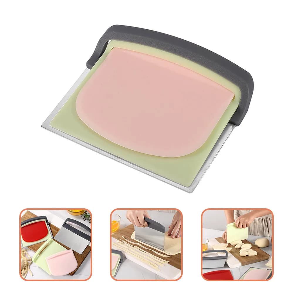 Set 3-in-1 di Raschietti per Impasto in Acciaio Inox e Plastica per Pasticceria, Lisciatura Impasto, Utensile Multifunzionale da Cucina