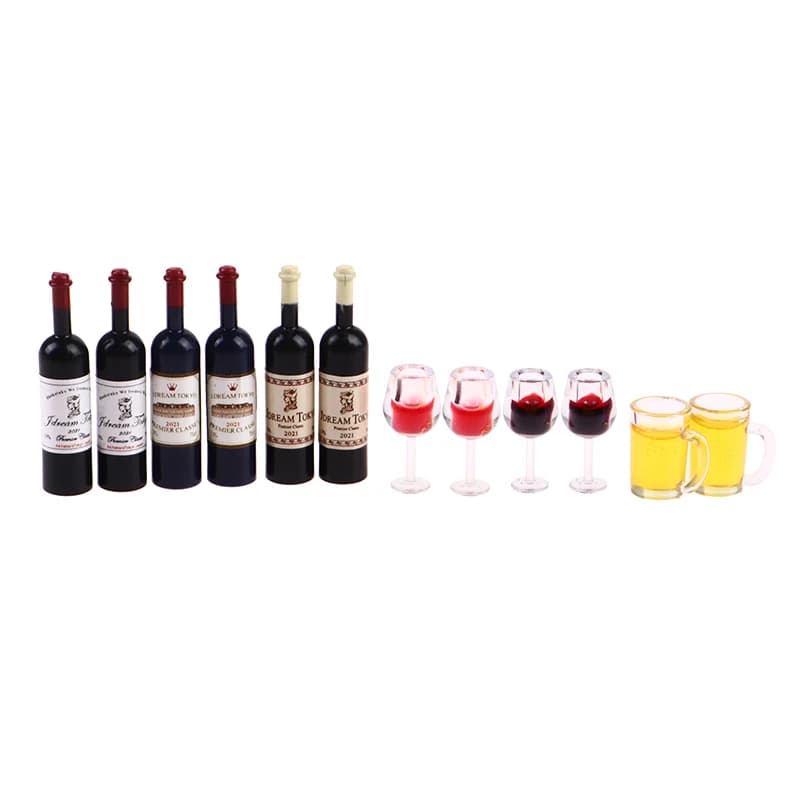 Set di Mobili in Miniatura per Casa delle Bambole: Bicchieri da Vino, Boccali da Birra e Bottiglie di Vino - 12 Pezzi, Decorazione per Casa delle Bambole, Giocattolo per Collezionisti