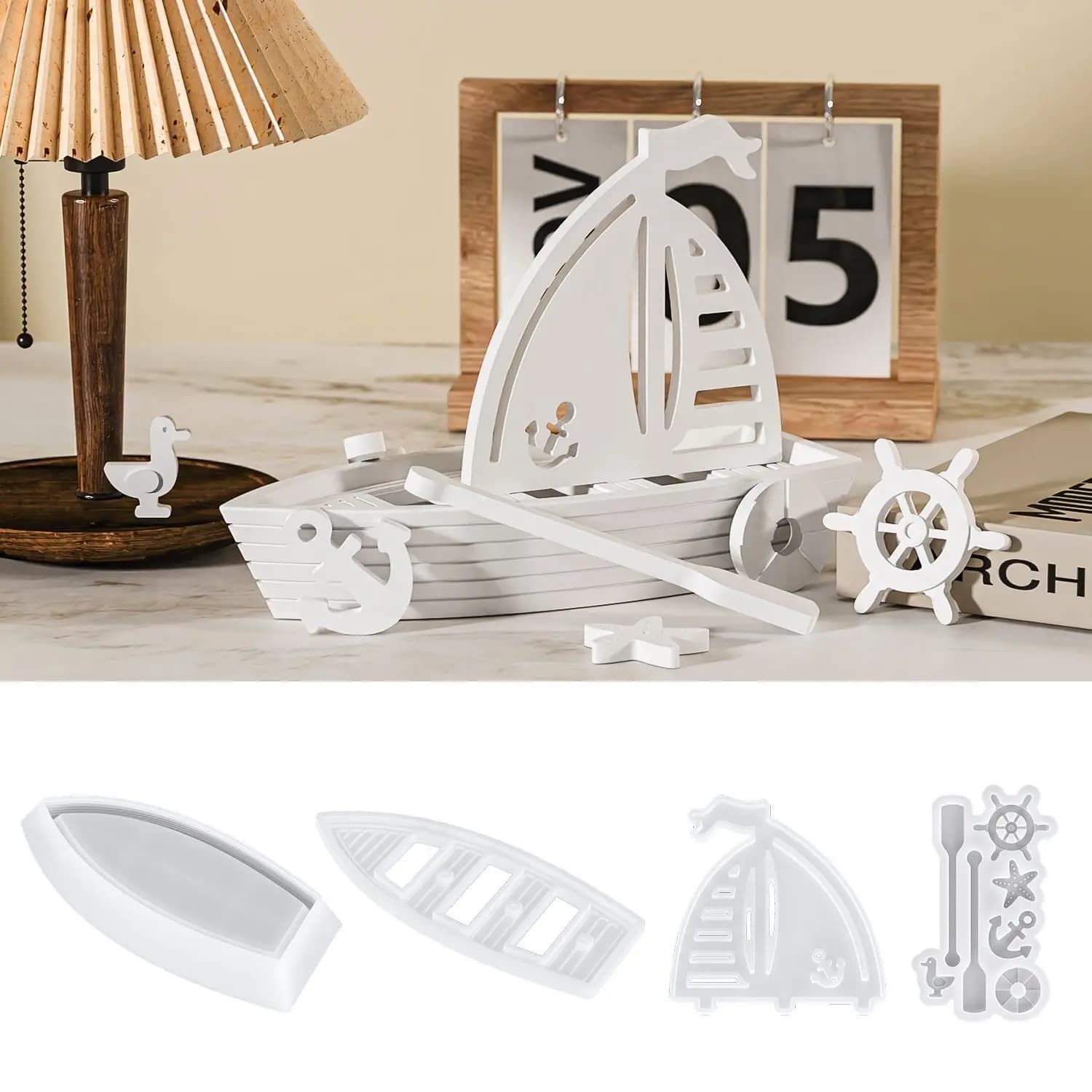 Stampo in Silicone Fai-da-Te a Forma di Barca Pirata, Portacandele 3D, Stampo per Ornamenti in Gesso, Resina Epossidica, Decorazioni per la Casa